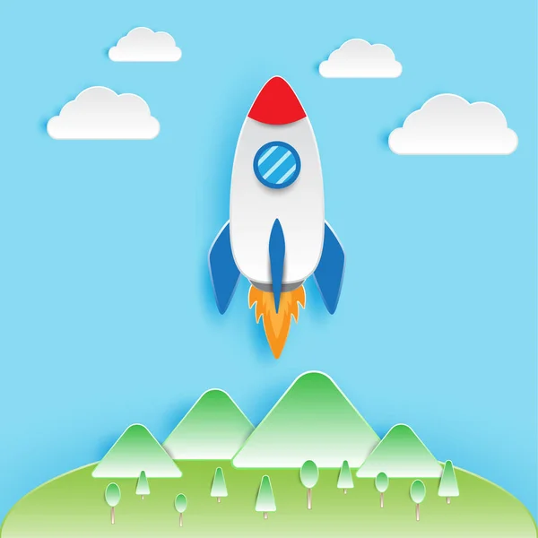 Rocket spouštění Papercut obchodní koncept — Stockový vektor