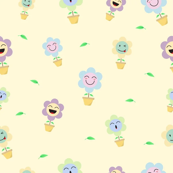 Aranyos pasztell virág Emoji Seamless Pattern háttér — Stock Vector