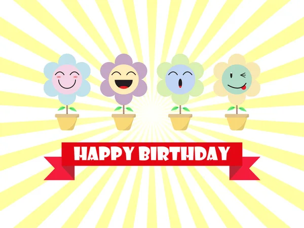 Niedliche Pastell Blume Emoji Happy Birthday-Karte — Stockvektor