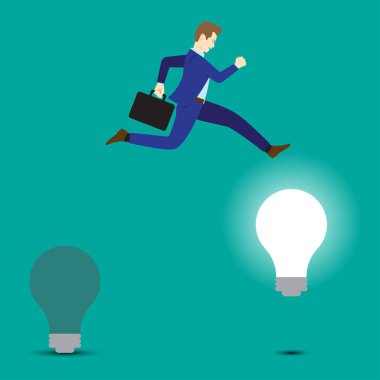 Parlak ampul için atlama işadamı