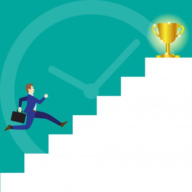 Merdivenlerde kupa için çalışan işadamı