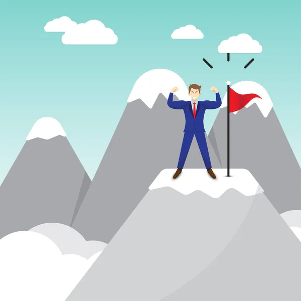 Podnikatel, stojící na vrcholu hory — Stockový vektor