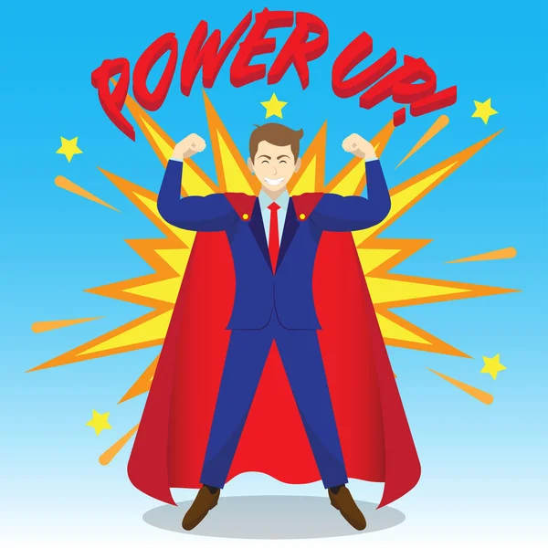Biznesmen noszenie czerwony płaszcz i moc się jako Super Hero — Wektor stockowy