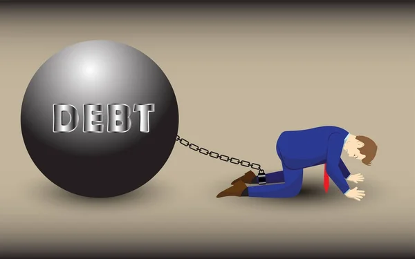 Gli uomini d'affari sono incatenati dalla palla di metallo del debito — Vettoriale Stock