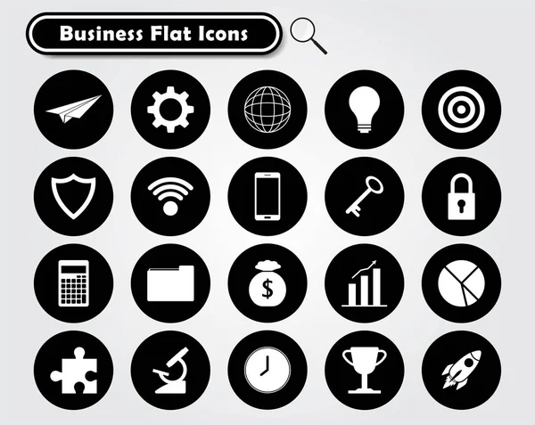 White Business Flat Icons On Black Circles Stock Vector