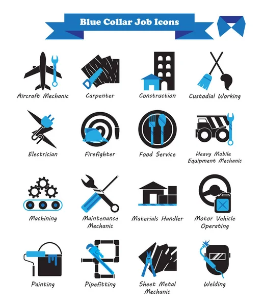 Ilustración Vectorial Listo Para Usar Trabajos Cuello Azul Iconos Planos — Vector de stock