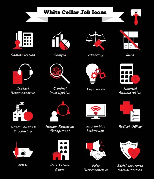 Arbeit am weißen Kragen - weiße und rote flache Symbole — Stockvektor