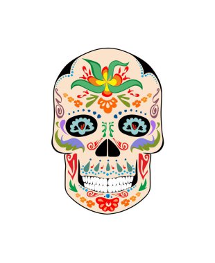 Meksika vintage kafatası çiçekli yazdırma