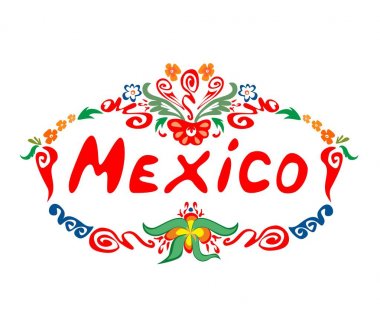 İllüstrasyon kavramı ile Meksika yazı için seyahat tasarım, etiket, t-shirt, turizm başlık sayfası, kart veya el ilanı şablonu