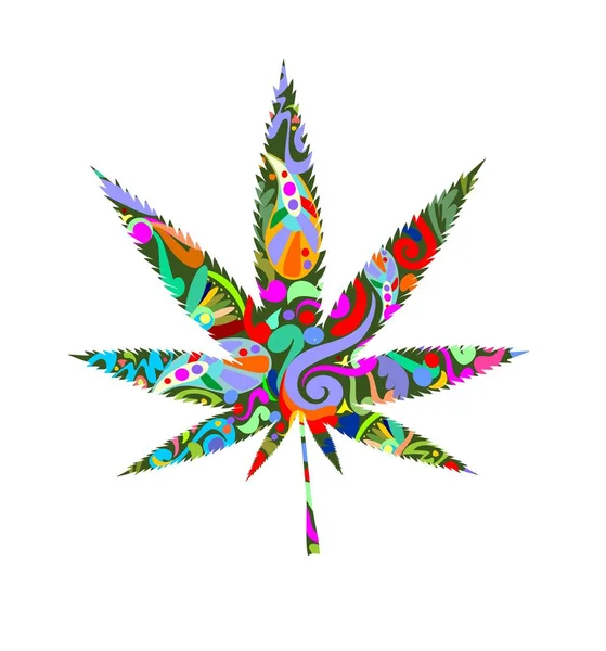 Marihuana-Blatt mit abstraktem Muster isoliert auf weißem Hintergrund — Stockvektor