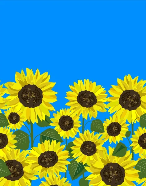 Naadloze grens met abstracte gele zonnebloemen — Stockvector