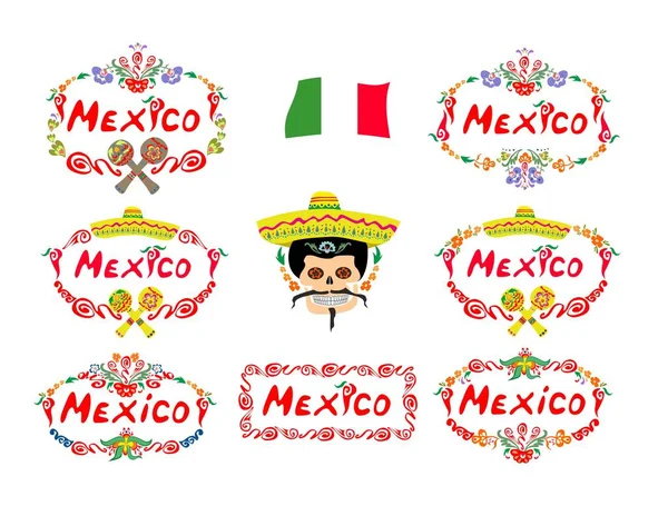 Coleção México letras com molduras vermelhas decorativas —  Vetores de Stock