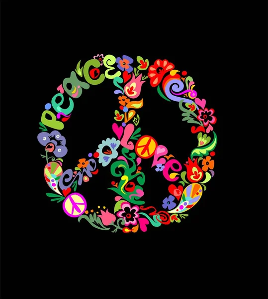 Σύμβολο λουλούδι κομψό ειρήνης που απομονώνονται σε μαύρο φόντο — Διανυσματικό Αρχείο