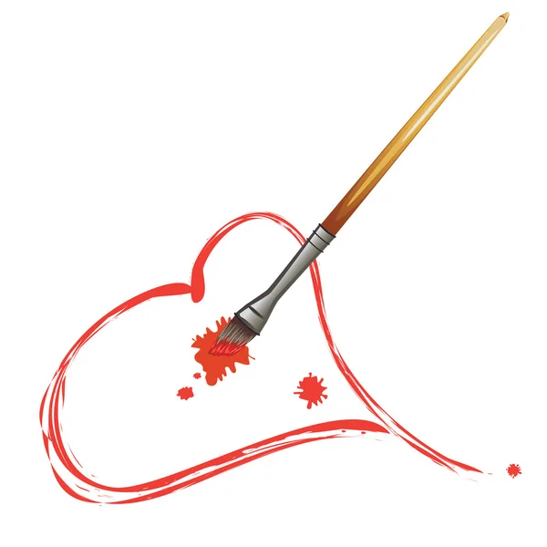 Paintbrush and Red Heart — Stock Vector