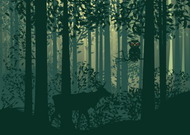 Geyik ve soyut orman manzara