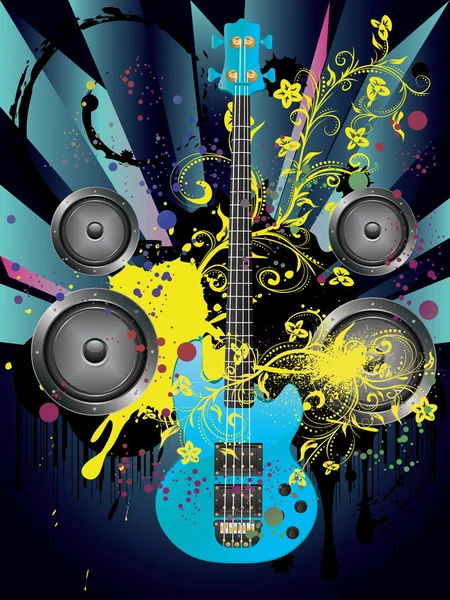 Grunge gitaar en luidsprekers — Stockvector