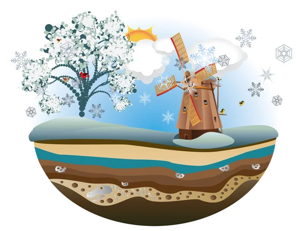 Winter Windmill Island — Stockvector