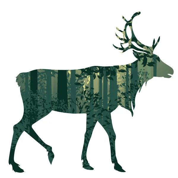 鹿和抽象森林景观 — 图库矢量图片