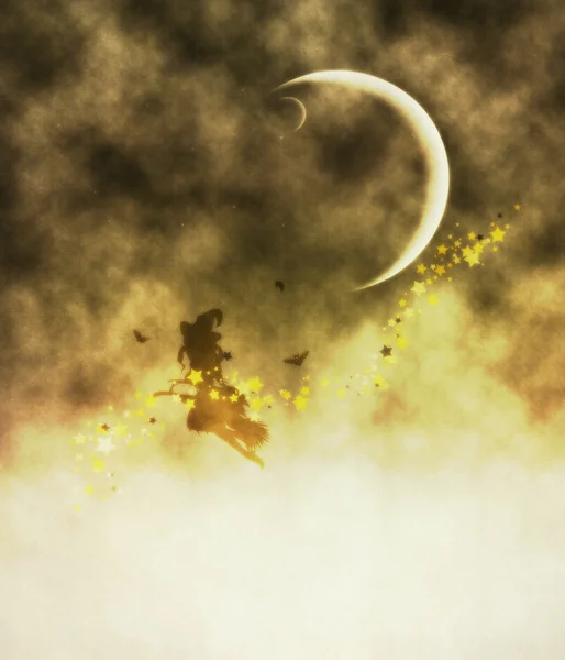 Bruxa e Lua Crescente — Fotografia de Stock