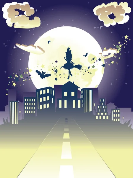 Witch is Coming to the City — Stock Vector