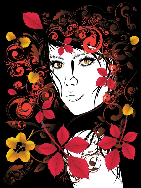 Automne fille avec floral — Image vectorielle