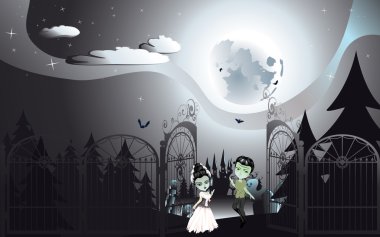 Spooky Halloween mezarlığı