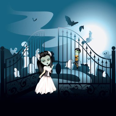 Spooky Halloween mezarlığı