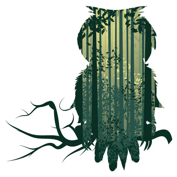 Филин и абстрактный лесной ландшафт — стоковый вектор