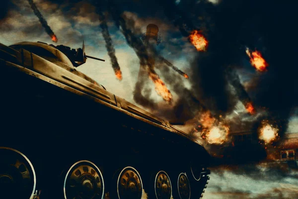 Военный танк на поле боя — стоковое фото