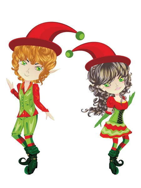 Słodkie Boże Narodzenie elfy — Wektor stockowy
