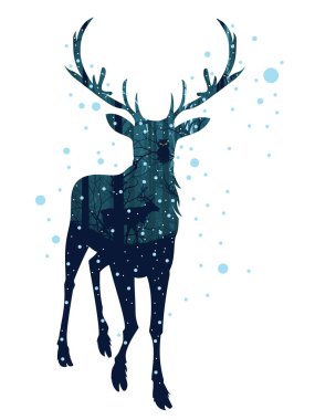 Karlı kış orman geyik ile