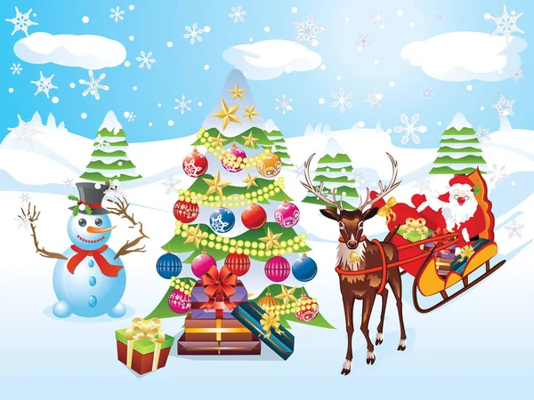 Boneco de neve com árvore de natal — Vetor de Stock