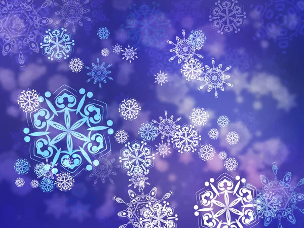 Blauwe achtergrond met sneeuwvlokken — Stockfoto