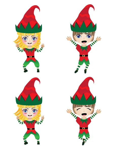 Niños vestidos con traje de elfo — Vector de stock