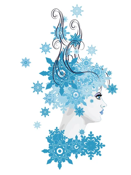 Gadis Musim Dingin dengan Snowflakes - Stok Vektor