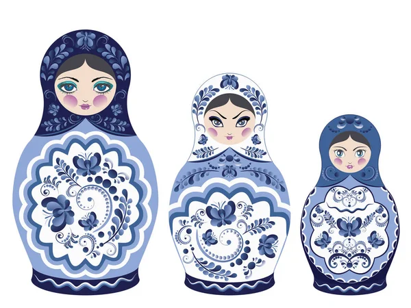 Mavi Matryoshka bebek — Stok Vektör