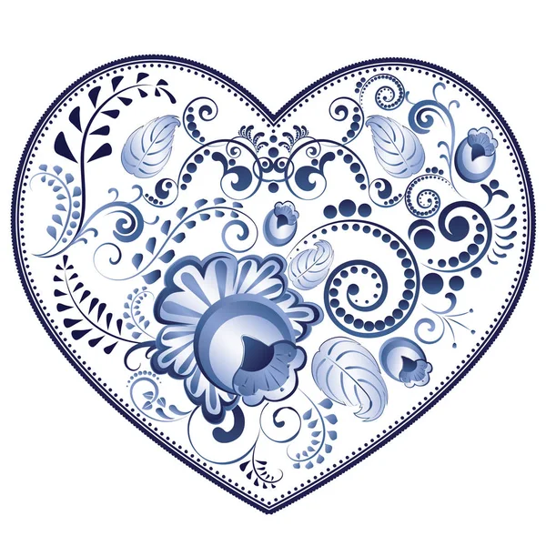 Cuore floreale blu — Vettoriale Stock