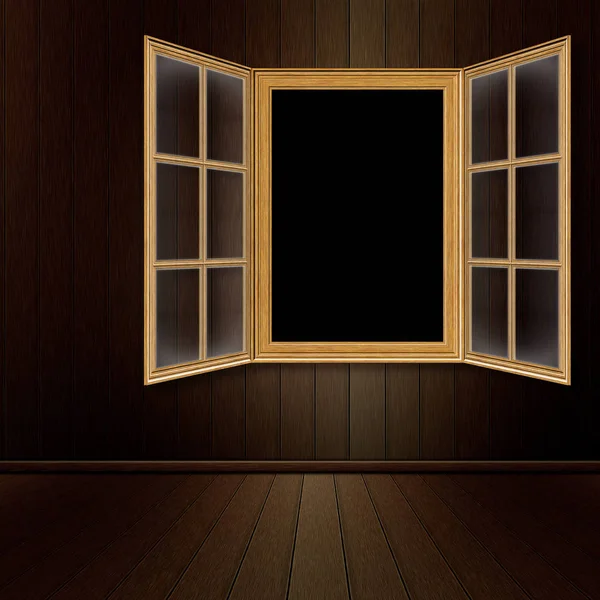 Holzfenster im Zimmer — Stockfoto