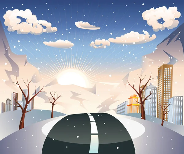 Winter Road to City — Stock Vector