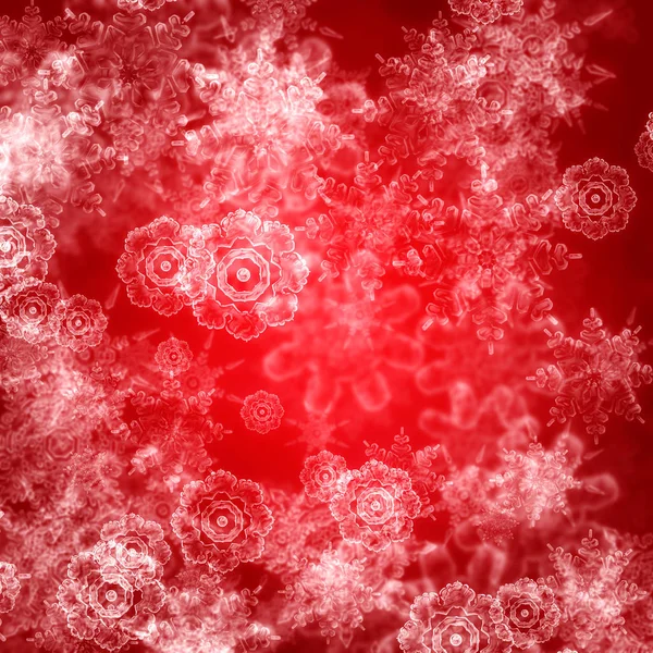 Fondo rojo con copos de nieve — Foto de Stock