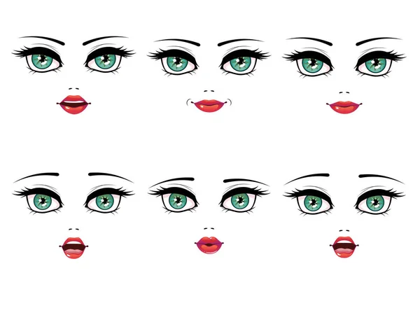 Ensemble d'expression faciale féminine — Image vectorielle