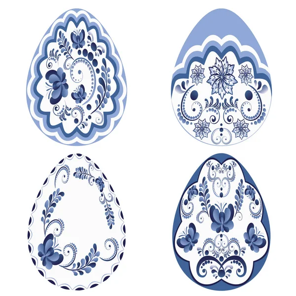 Blue Floral Easter Eggs — Stock Vector