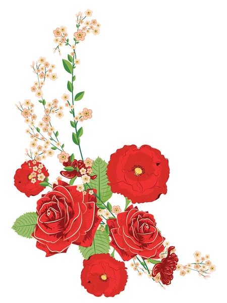 红玫瑰、 罂粟花装饰 — 图库矢量图片