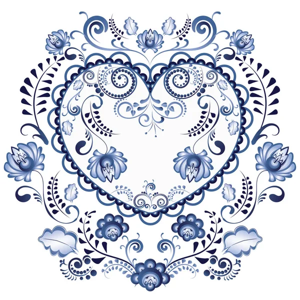 Cuore floreale blu — Vettoriale Stock
