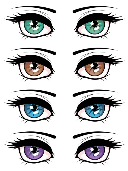 Tecknade kvinnliga ögon Set — Stock vektor
