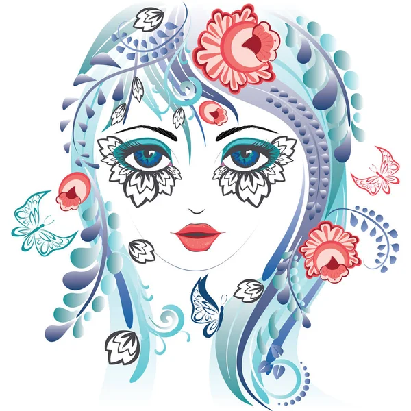 Floral Girl Face — Stock Vector