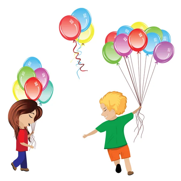 Kinder mit Luftballons — Stockvektor