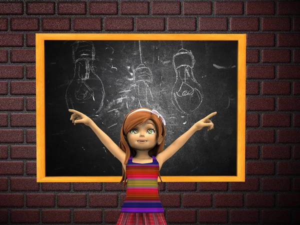 Cartoon girl and chalkboard — Stock Photo, Image