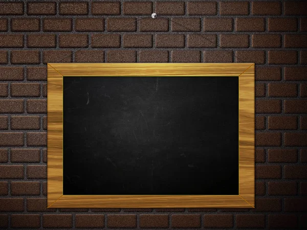 Chalkboard pendurar na parede de tijolo — Fotografia de Stock