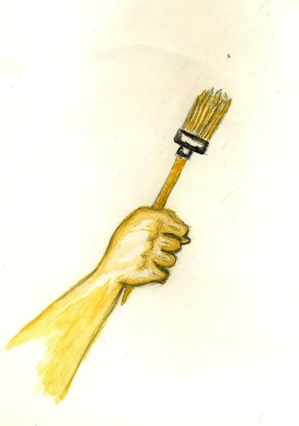 Hand with Paint Brush Art — Stock Photo, Image